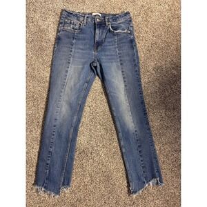 ZARA WOMAN Premium Denim Collection High Rise‎ Cropped Jeans Raw Hem Blue Size 4